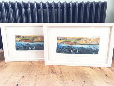 These vibrant prints have been float mounted to retain their ripped edges and framed in a simple deep rebated frame.